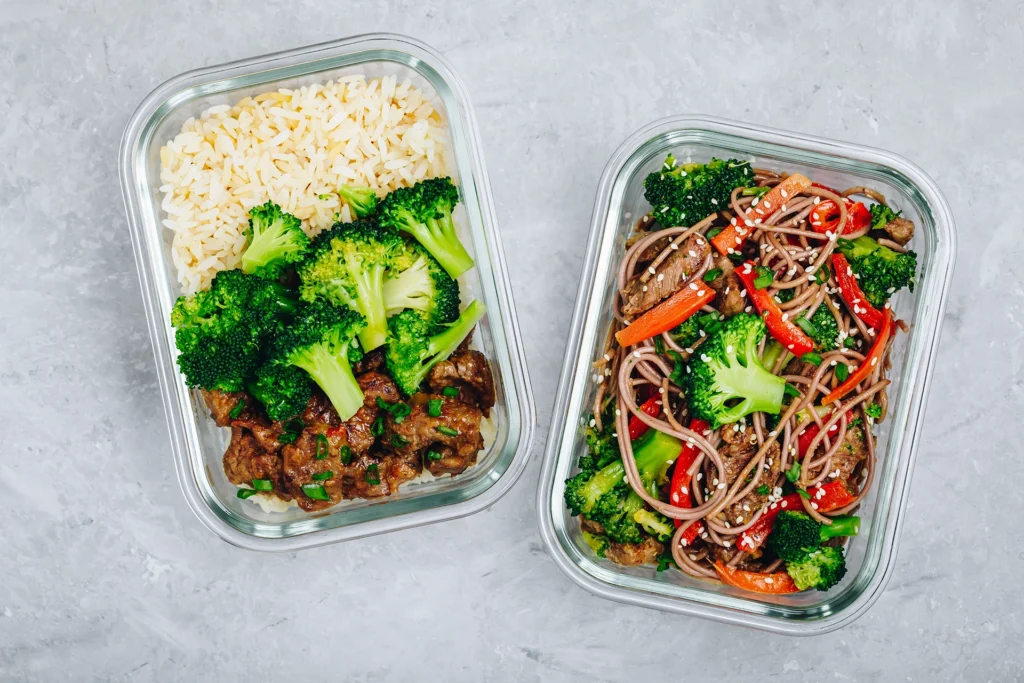 Fresh family meal prep containers with healthy homemade meals prepared in Denver.
