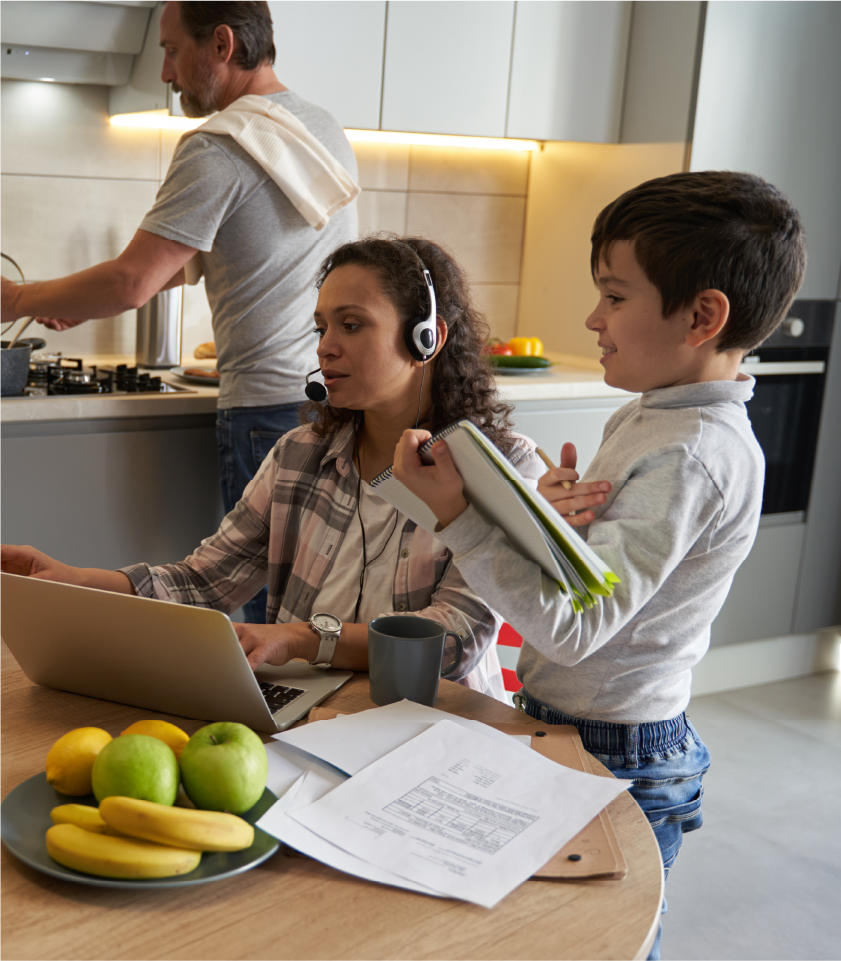 Family balancing work, school, and cooking responsibilities with help from meal prep services.