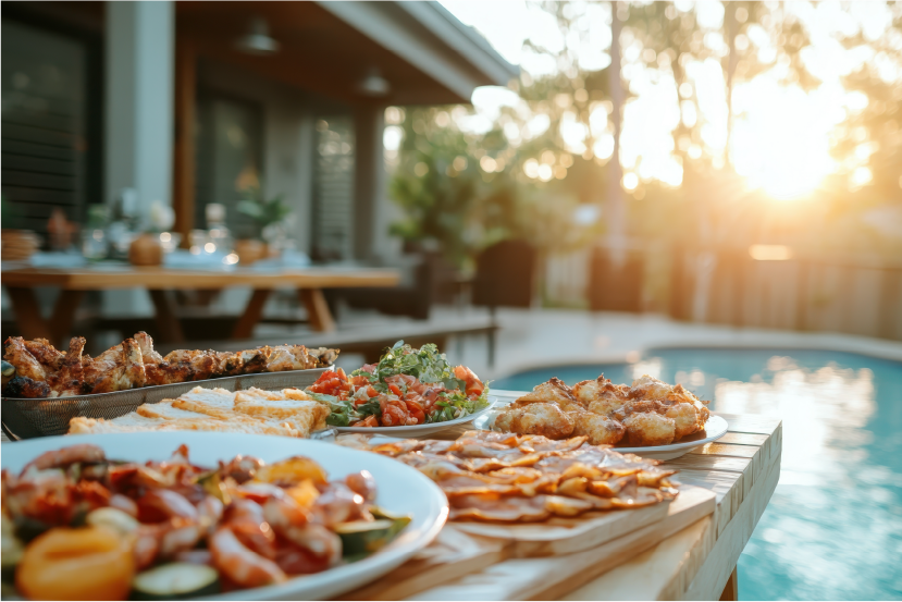 Private chef catering experience in Denver with fresh gourmet appetizers served poolside for an intimate gathering.