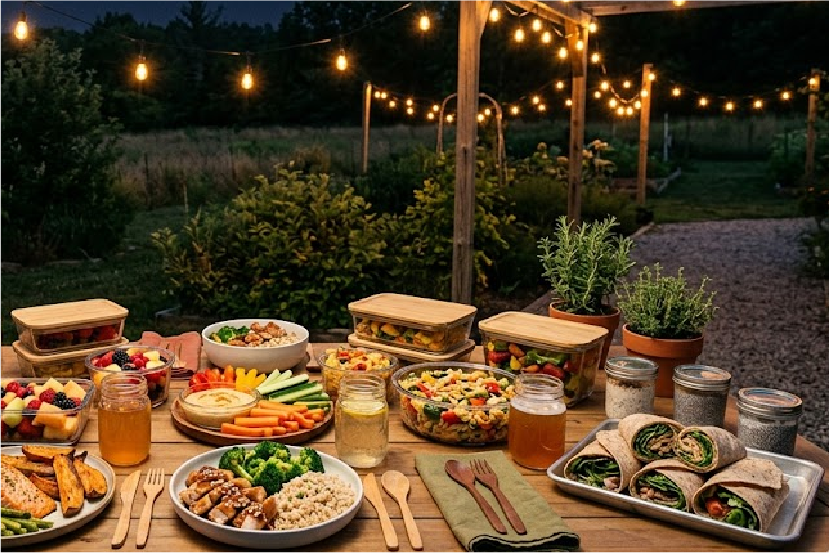 Private chef dining setup in Denver with fresh gourmet meals served outdoors for a special gathering.